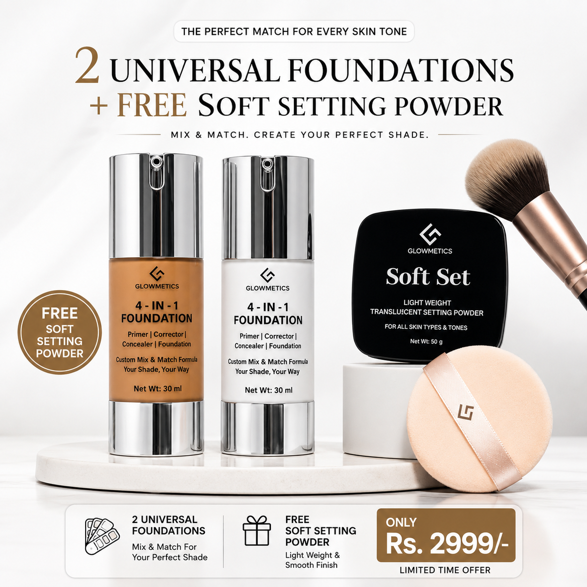 2 Universal Foundations Kit + FREE Soft Setting Powder
