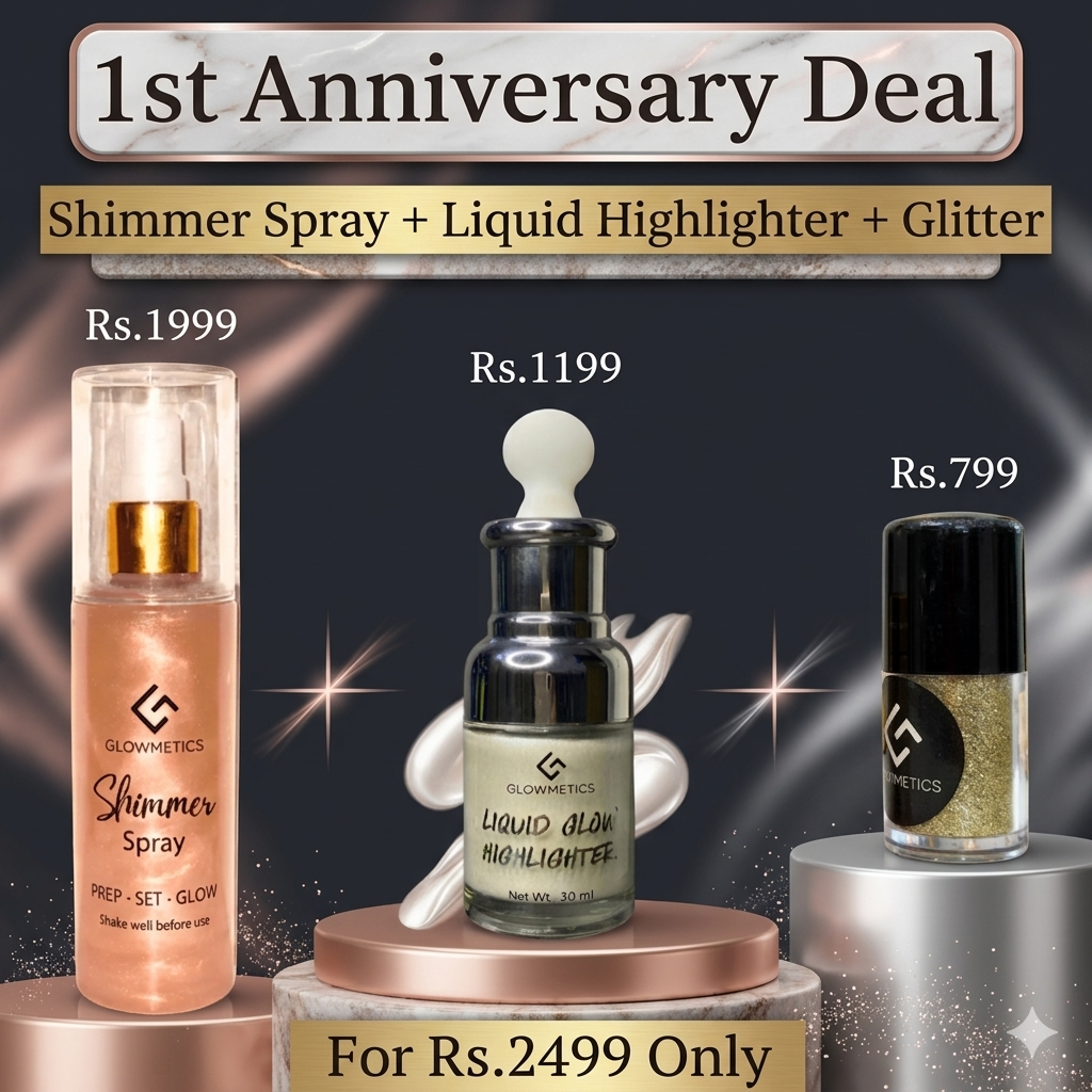 1st Anniversary Deal (Shimmer Spray + Liquid Highlighter + FREE Glitter)
